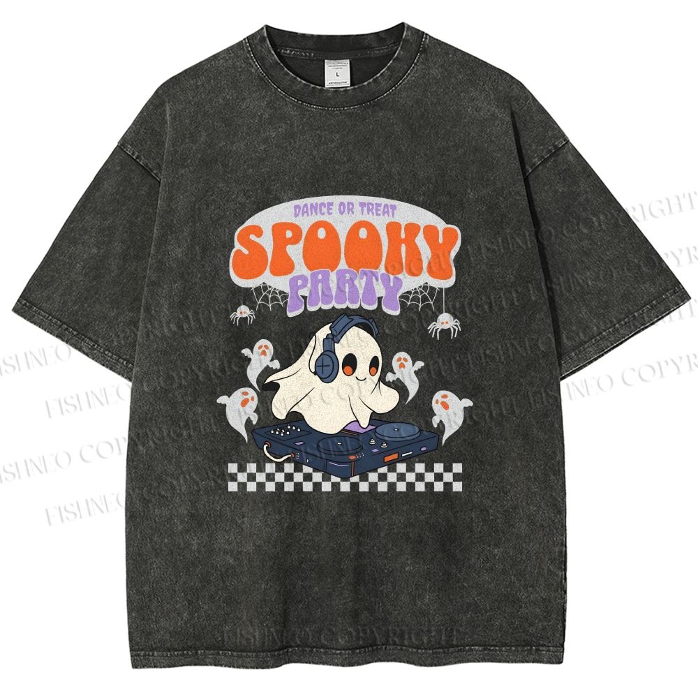 Unisex Ghostly Dance or Treat Printed Washed Tee