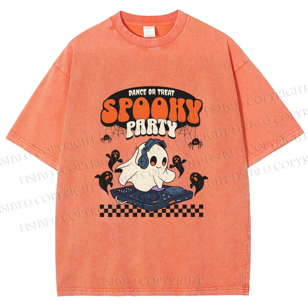 Unisex Ghostly Dance or Treat Printed Washed Tee