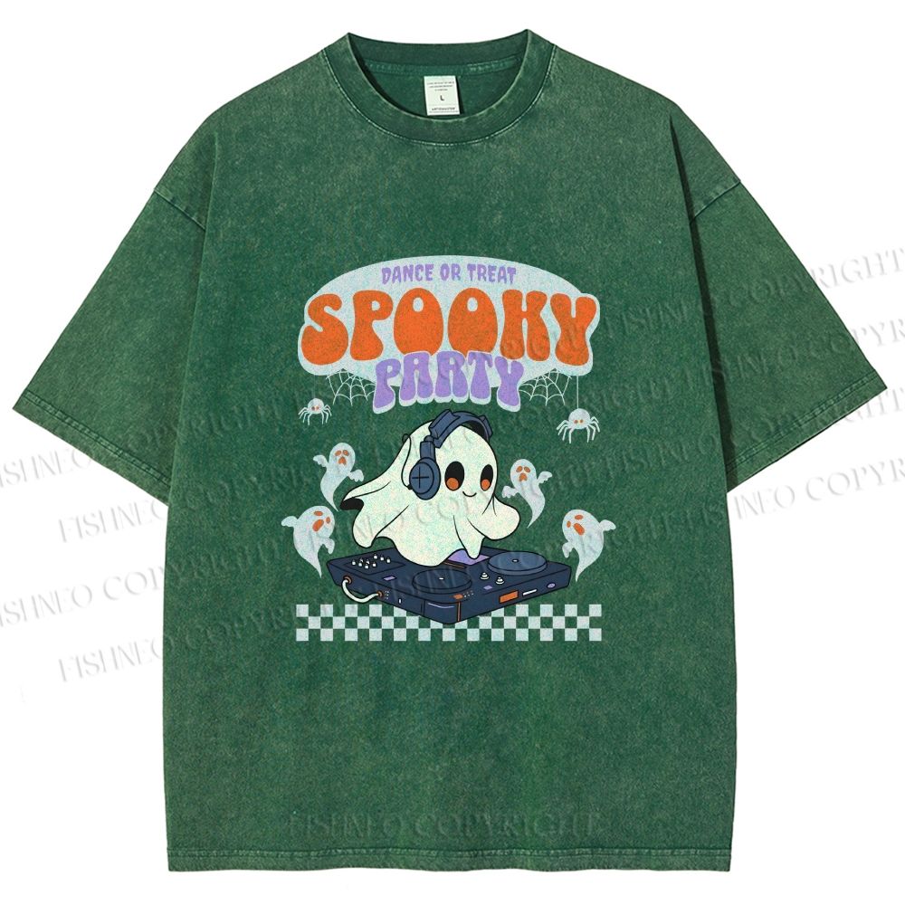 Unisex Ghostly Dance or Treat Printed Washed Tee