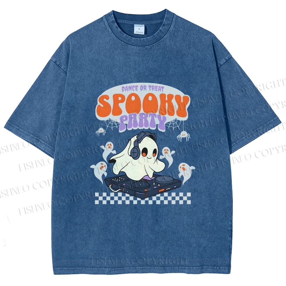 Unisex Ghostly Dance or Treat Printed Washed Tee
