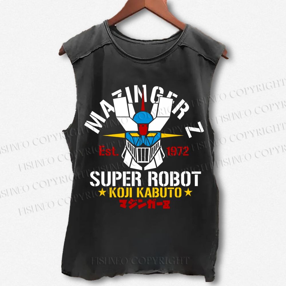 Unisex Mazinger Z Super Robot Printed Washed Tank Top