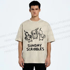 Unisex Sunday Scribbles Dachshund Printed Washed Tee