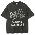Unisex Sunday Scribbles Dachshund Printed Washed Tee