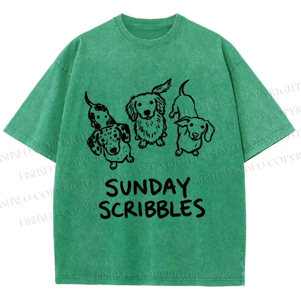 Unisex Sunday Scribbles Dachshund Printed Washed Tee