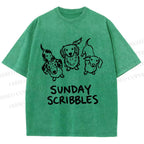 Unisex Sunday Scribbles Dachshund Printed Washed Tee