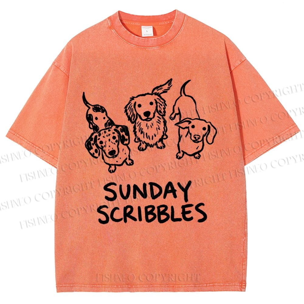 Unisex Sunday Scribbles Dachshund Printed Washed Tee