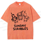 Unisex Sunday Scribbles Dachshund Printed Washed Tee