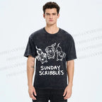 Unisex Sunday Scribbles Dachshund Printed Washed Tee