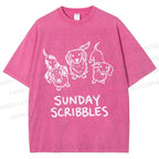 Unisex Sunday Scribbles Dachshund Printed Washed Tee