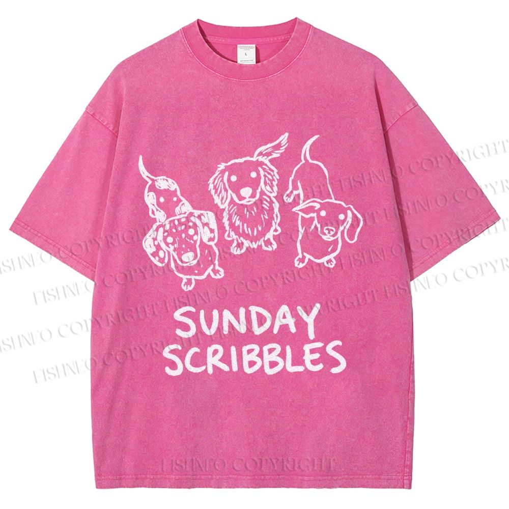 Unisex Sunday Scribbles Dachshund Printed Washed Tee