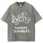 Unisex Sunday Scribbles Dachshund Printed Washed Tee