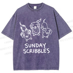 Unisex Sunday Scribbles Dachshund Printed Washed Tee