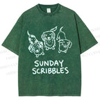 Unisex Sunday Scribbles Dachshund Printed Washed Tee