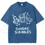Unisex Sunday Scribbles Dachshund Printed Washed Tee