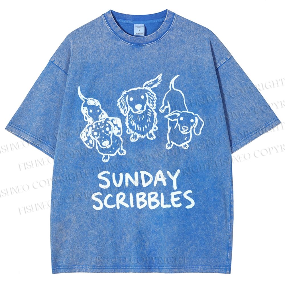 Unisex Sunday Scribbles Dachshund Printed Washed Tee