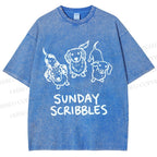 Unisex Sunday Scribbles Dachshund Printed Washed Tee