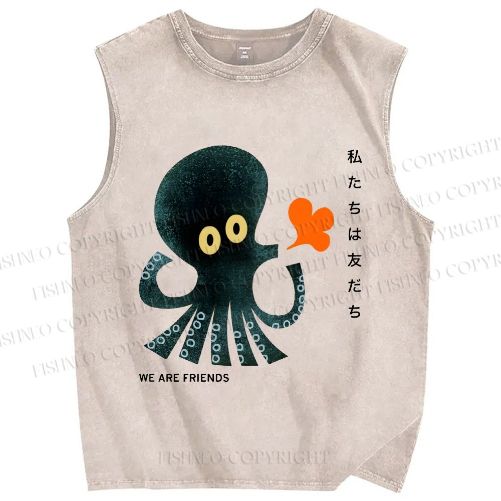 Unisex We Are Friends Octopus Printed Washed Tank Top