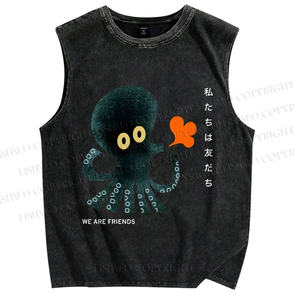 Unisex We Are Friends Octopus Printed Washed Tank Top