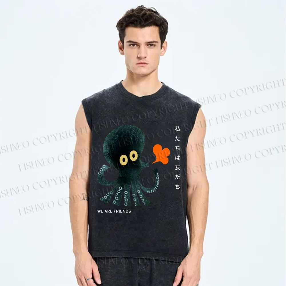 Unisex We Are Friends Octopus Printed Washed Tank Top