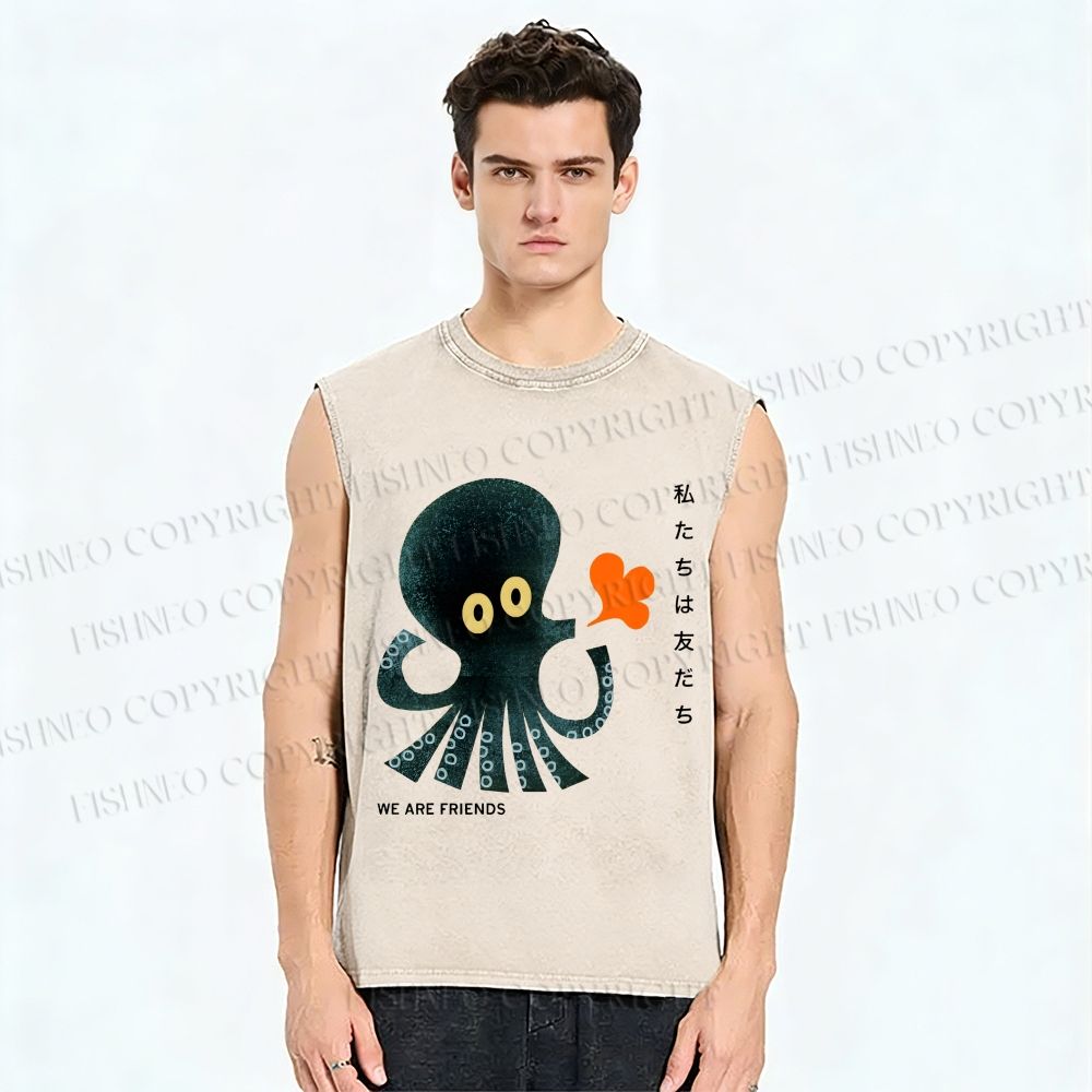 Unisex We Are Friends Octopus Printed Washed Tank Top