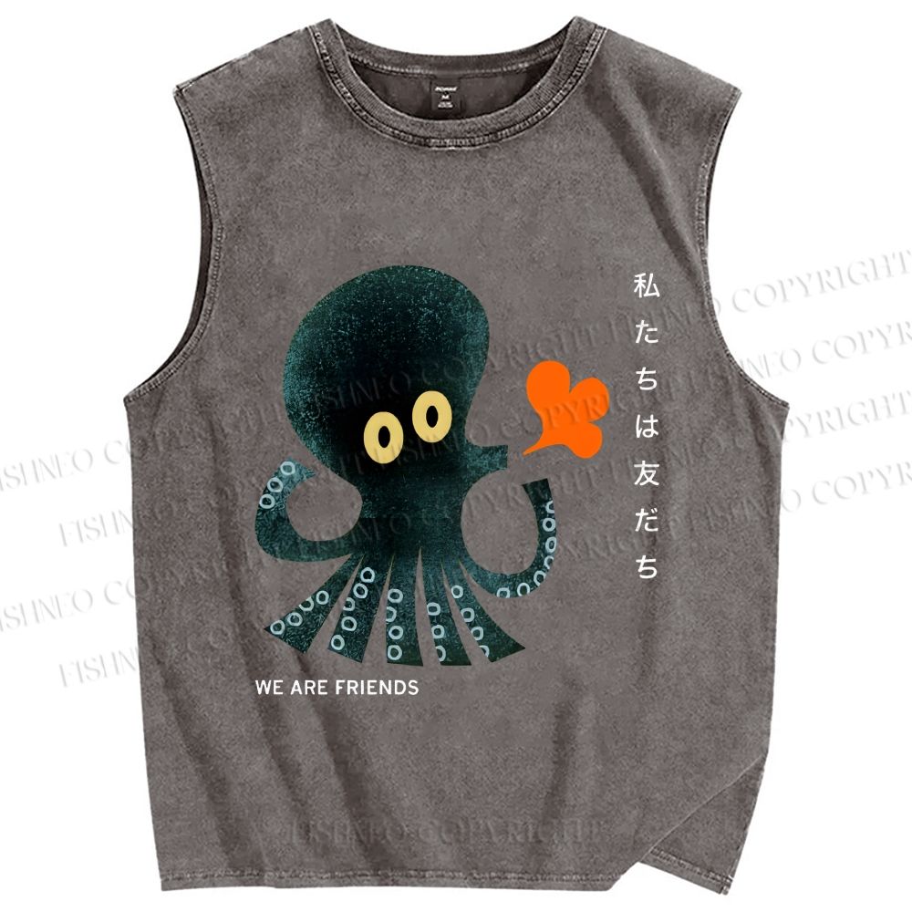 Unisex We Are Friends Octopus Printed Washed Tank Top