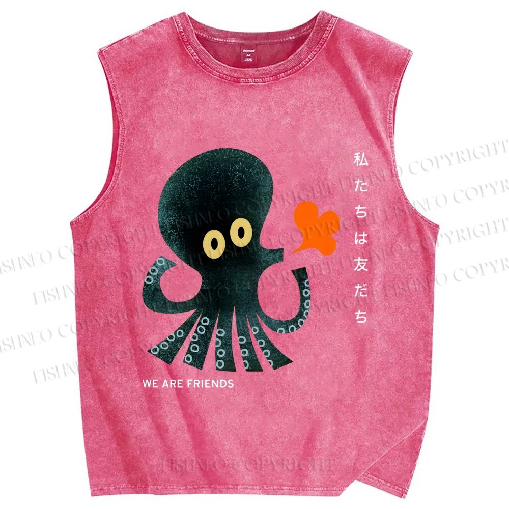 Unisex We Are Friends Octopus Printed Washed Tank Top