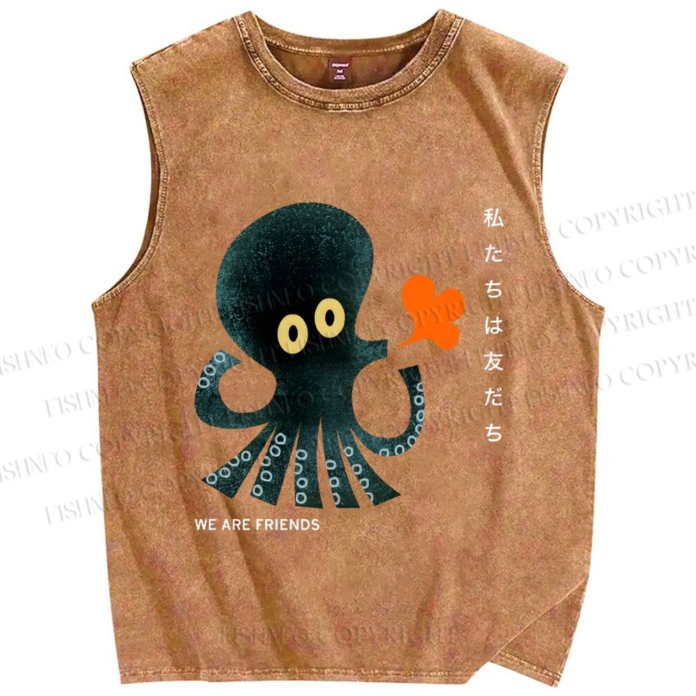 Unisex We Are Friends Octopus Printed Washed Tank Top