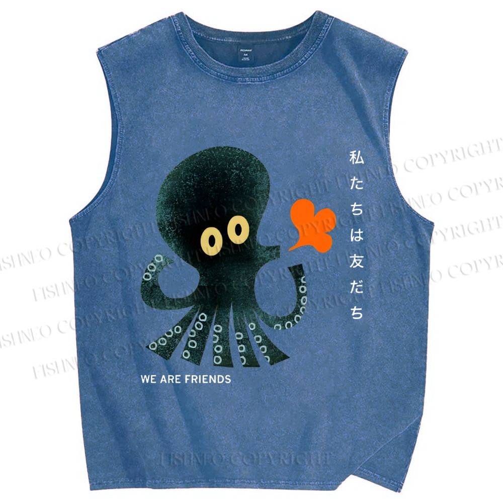 Unisex We Are Friends Octopus Printed Washed Tank Top