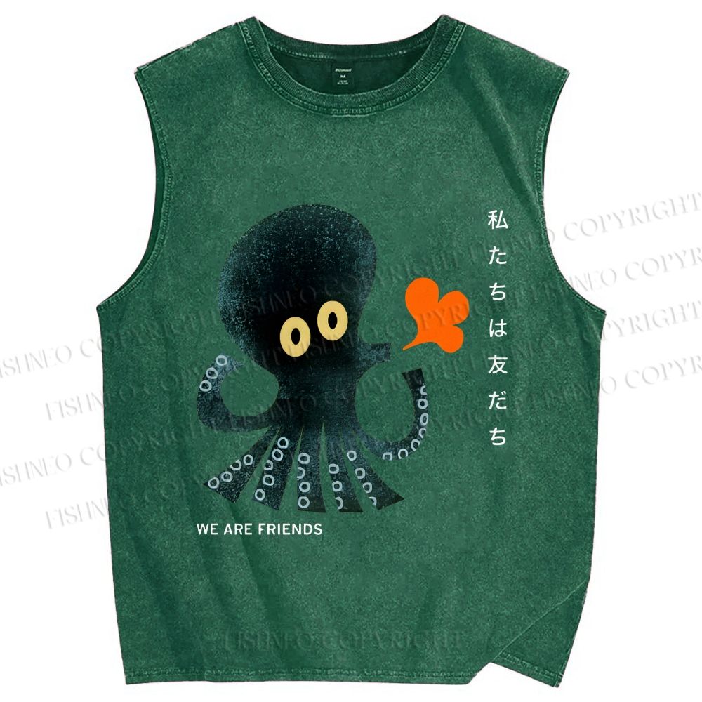 Unisex We Are Friends Octopus Printed Washed Tank Top