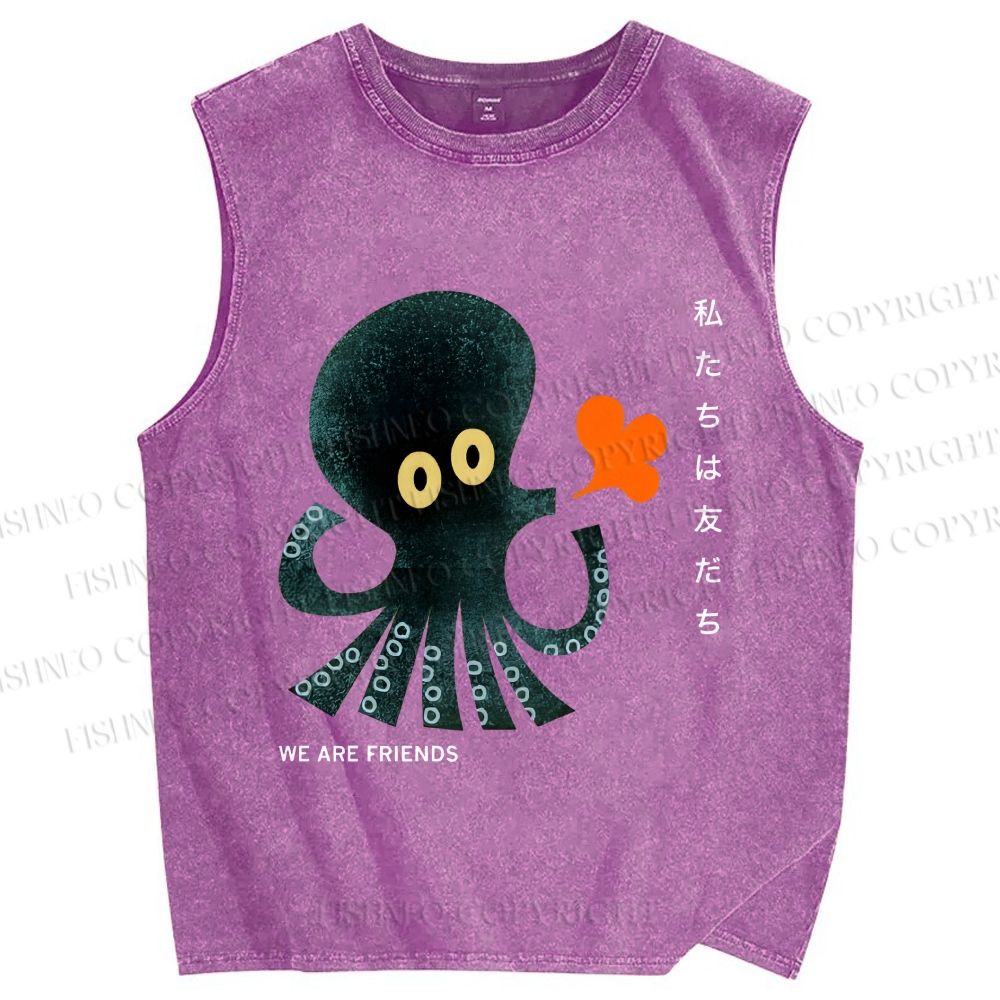 Unisex We Are Friends Octopus Printed Washed Tank Top