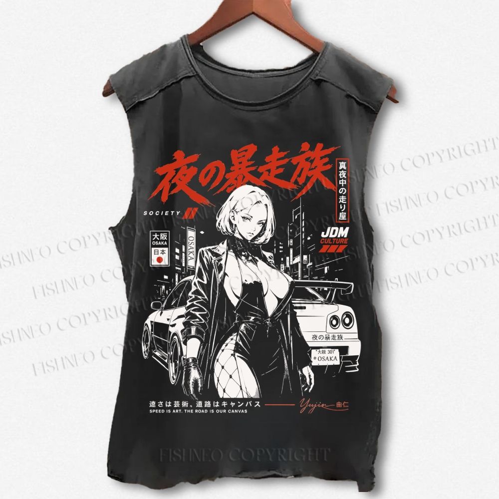 Unisex Osaka JDM Girl Printed Washed Tank Top