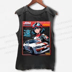 Unisex 1990s JDM Anime Printed Washed Tank Top