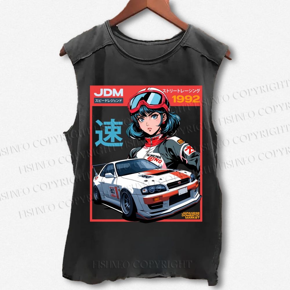 Unisex 1990s JDM Anime Printed Washed Tank Top