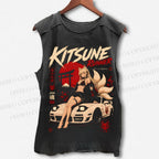 Unisex Kitsune Runner JDM Printed Washed Tank Top