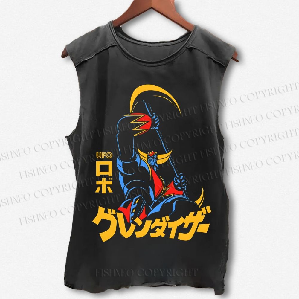 Unisex Mazinger Grendizer Printed Washed Tank Top