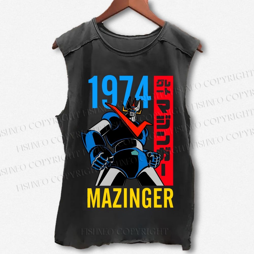 Unisex Mazinger Grendizer Printed Washed Tank Top