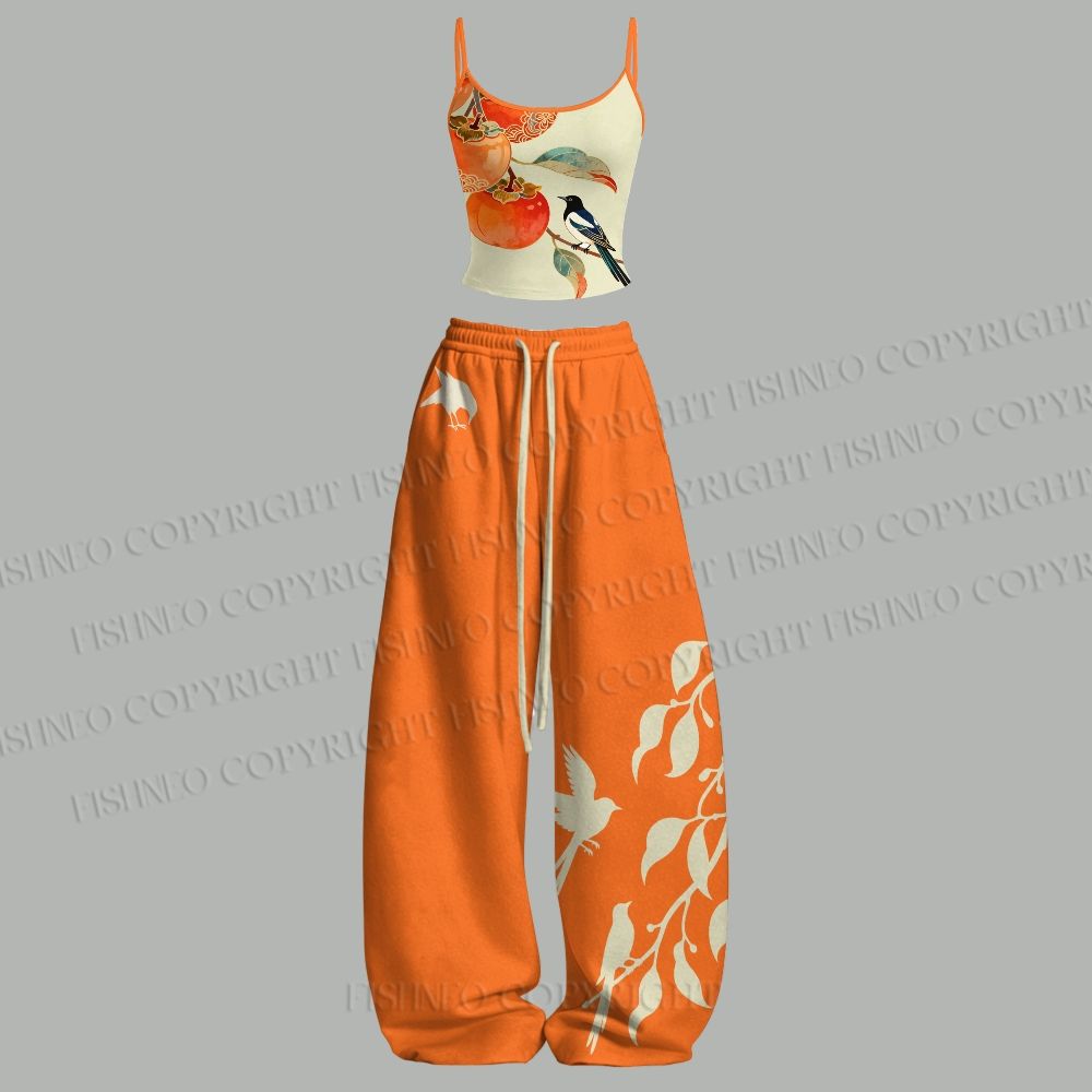 Vintage Bird With Persimmon Top & Elasticated Trousers Two-Piece Set