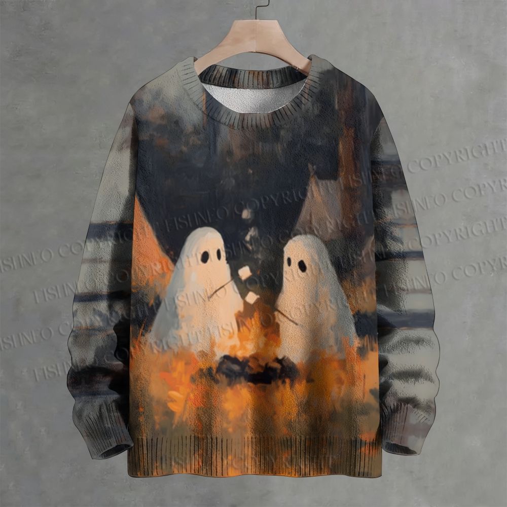 Ghosts in Halloween Having Marshmallow Crew Neck Sweater
