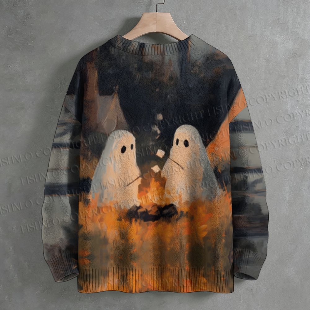 Ghosts in Halloween Having Marshmallow Crew Neck Sweater