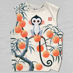 Unisex Vintage Monkey on Peach Tree Printed Tank Top