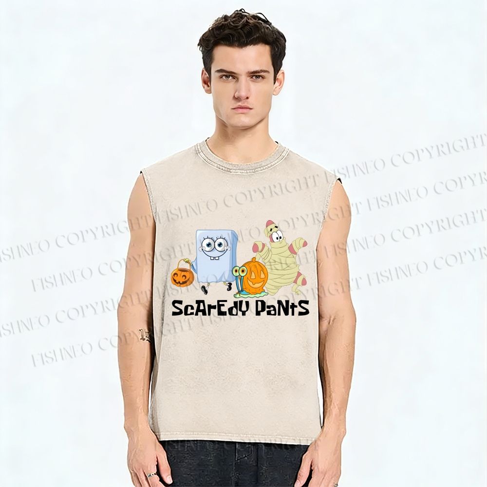 Unisex Spongebob Scaredy Pants Printed Washed Tank Top