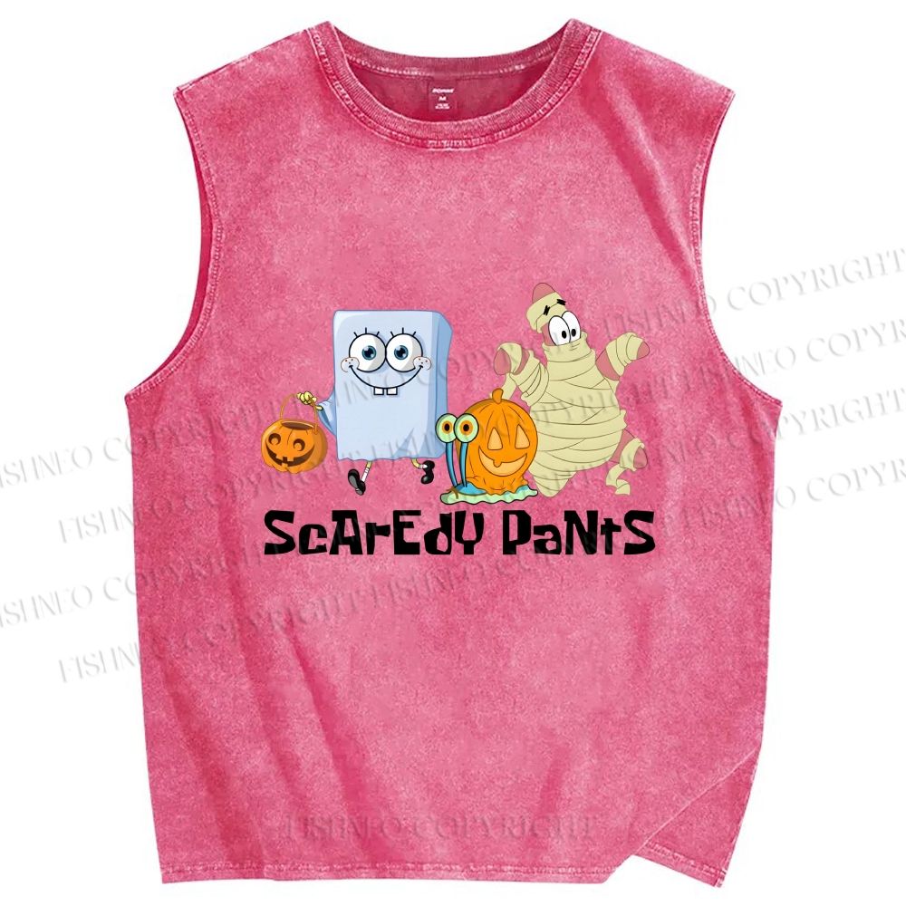 Unisex Spongebob Scaredy Pants Printed Washed Tank Top