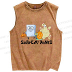Unisex Spongebob Scaredy Pants Printed Washed Tank Top