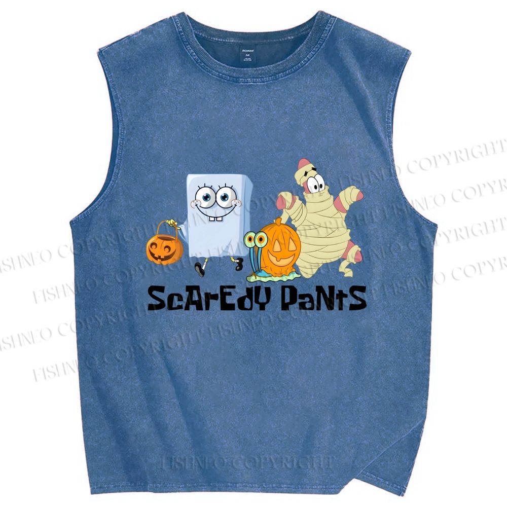 Unisex Spongebob Scaredy Pants Printed Washed Tank Top