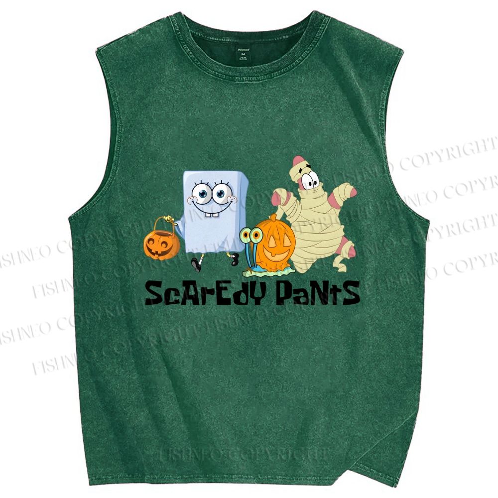 Unisex Spongebob Scaredy Pants Printed Washed Tank Top