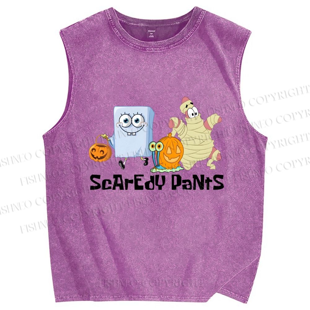 Unisex Spongebob Scaredy Pants Printed Washed Tank Top