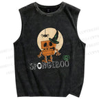 Unisex Halloween Spongeboo Printed Washed Tank Top