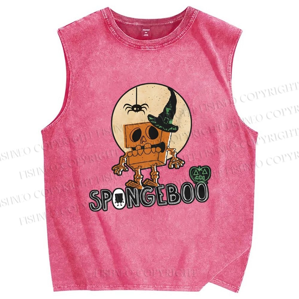 Unisex Halloween Spongeboo Printed Washed Tank Top