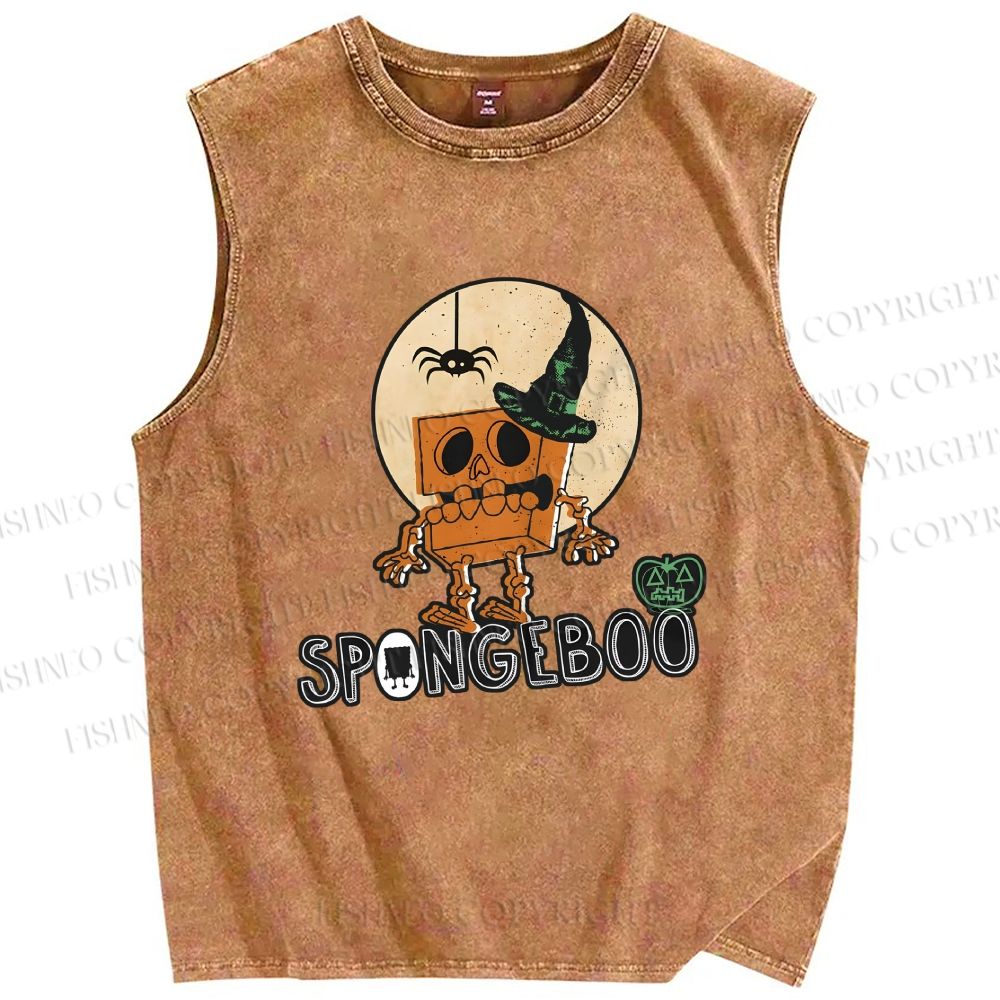 Unisex Halloween Spongeboo Printed Washed Tank Top
