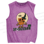 Unisex Halloween Spongeboo Printed Washed Tank Top